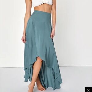 O'Neill Green Maxi Wrap Skirt Asymmetrical Resort Wear